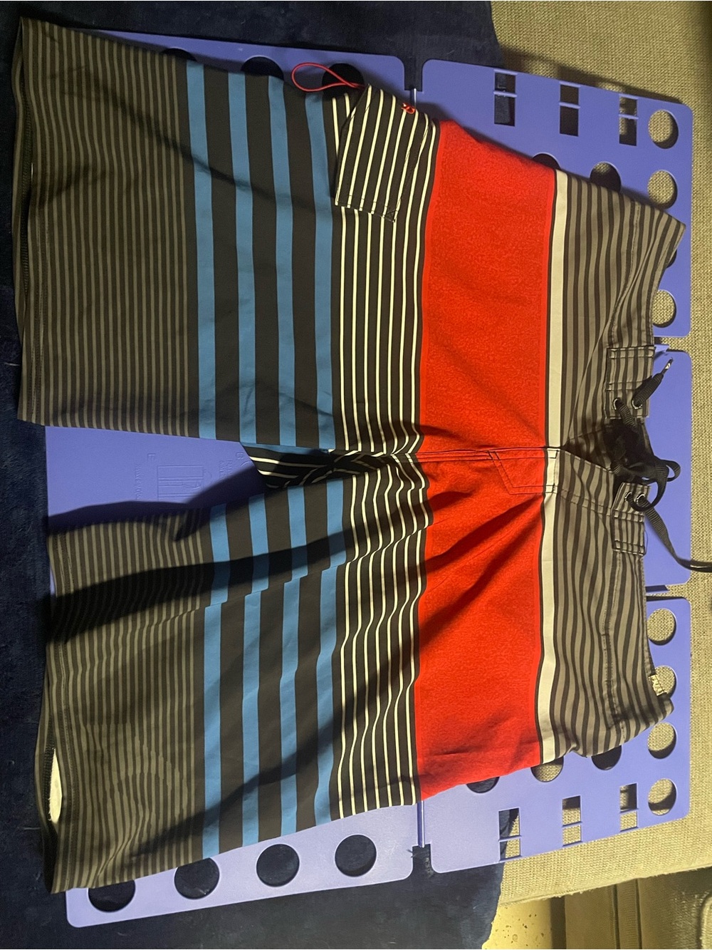 Quiksilver Red, Black & Blue Striped Boardshorts